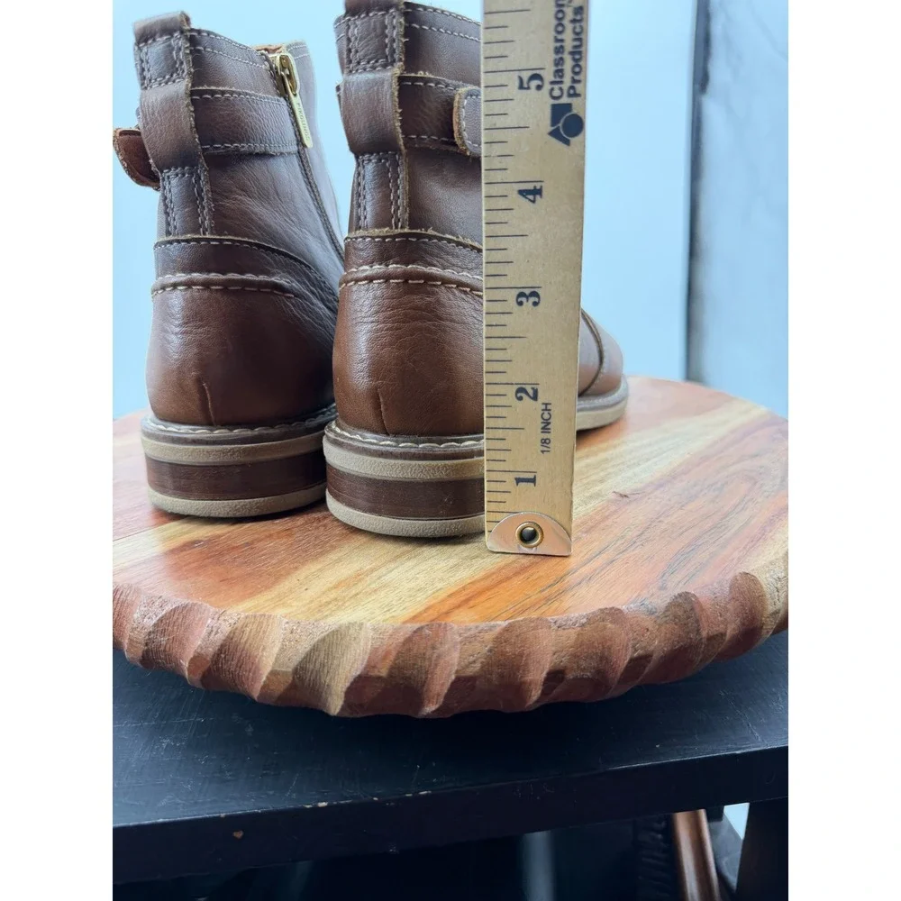 Pikolinos Aldaya Ankle Boots 40 9.5-10 Tan Leather Buckle Zip Lug Sole Booties